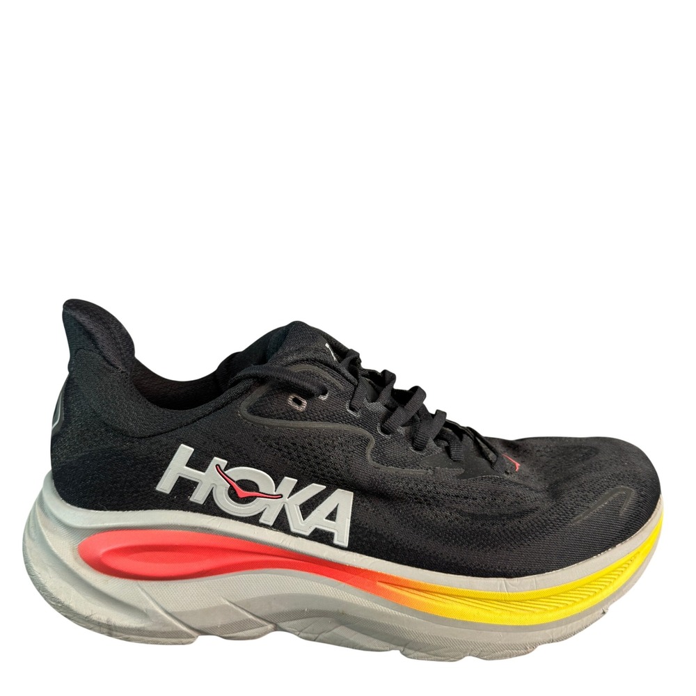Hoka Clifton 9 Mens Running Shoes Black Sunset Orange Yellow Sneakers 11